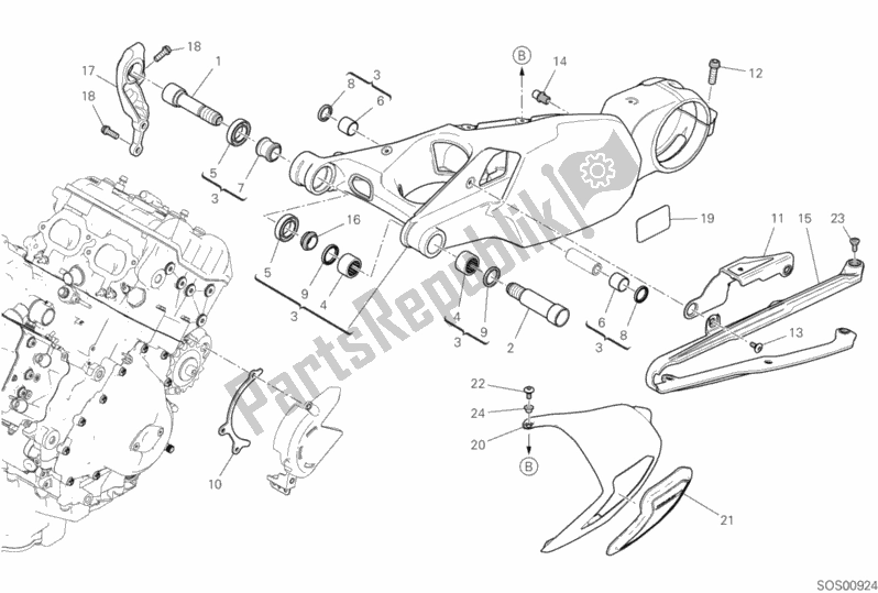 Toutes les pièces pour le Bras Oscillant Arrière du Ducati Superbike Panigale V4 Speciale 1100 2019
